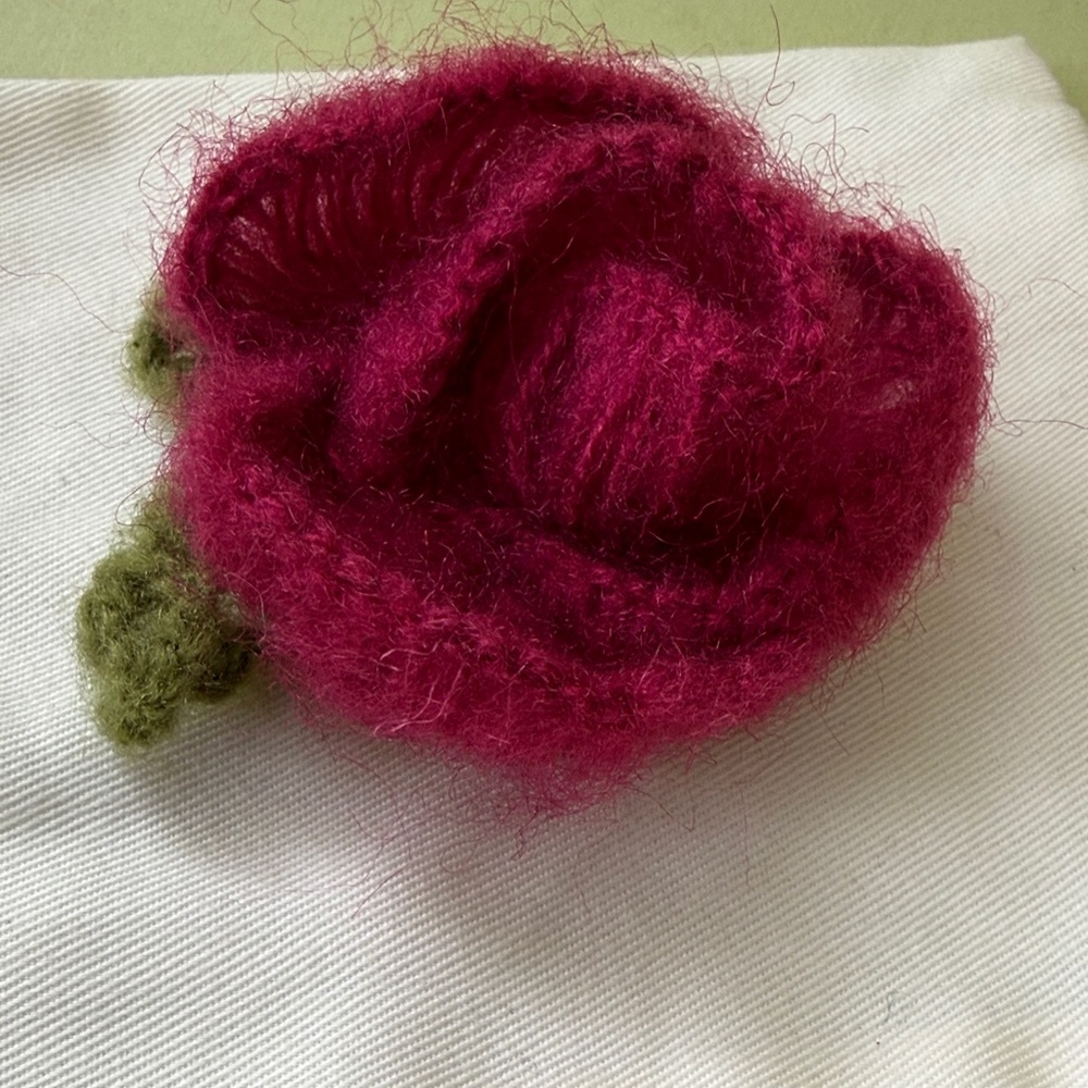 Handcrafted Fuzzy Burgundy Flower Brooch